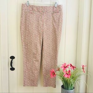 LOFT Tan Coral Geo Print Cropped Marisa Pants